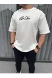 Unisex Baskılı Oversize T-shirt - Beyaz