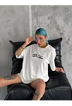 Unisex Baskılı Oversize T-shirt - Beyaz