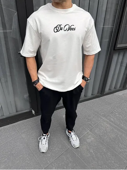 Unisex Baskılı Oversize T-shirt - Beyaz
