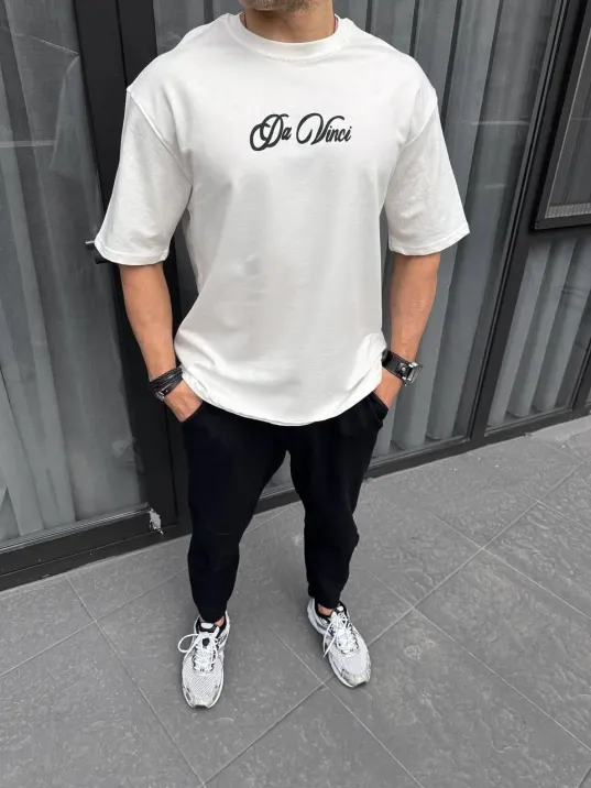 Unisex Baskılı Oversize T-Shirt - Beyaz Unisex Baskılı Oversize T-Shirt - Beyaz