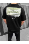Unisex Baskılı Oversize T-shirt - Siyah
