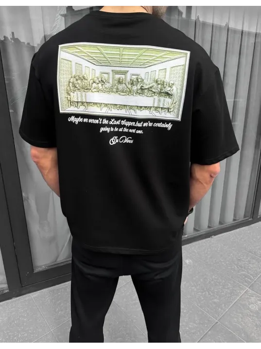 Unisex Baskılı Oversize T-Shirt - Siyah