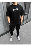 Unisex Baskılı Oversize T-shirt - Siyah