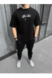 Unisex Baskılı Oversize T-shirt - Siyah