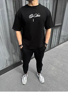 Unisex Baskılı Oversize T-shirt - Siyah