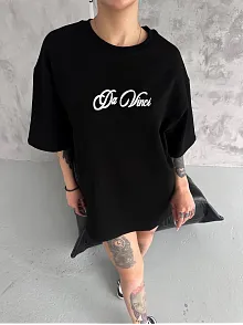Unisex Baskılı Oversize T-shirt - Siyah