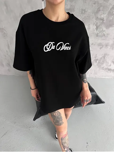 Unisex Baskılı Oversize T-shirt - Siyah