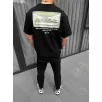 Unisex Baskılı Oversize T-Shirt - Siyah