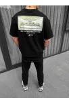 Unisex Baskılı Oversize T-shirt - Siyah