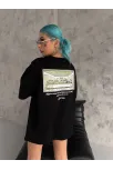 Unisex Baskılı Oversize T-shirt - Siyah