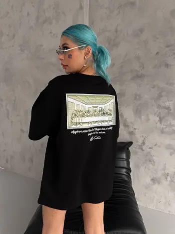 Unisex Baskılı Oversize T-Shirt - Siyah Unisex Baskılı Oversize T-Shirt - Siyah