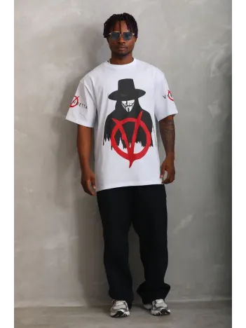 Unisex Oversize Baskılı Bisiklet Yaka T-Shirt - Beyaz Unisex Oversize Baskılı Bisiklet Yaka T-Shirt - Beyaz