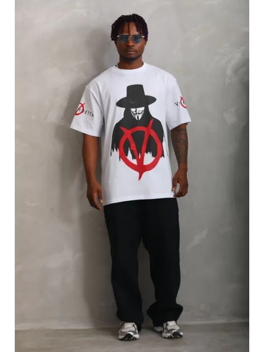 Unisex Oversize Baskılı Bisiklet Yaka T-Shirt - Beyaz Unisex Oversize Baskılı Bisiklet Yaka T-Shirt - Beyaz