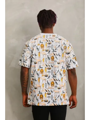 Unisex Oversize Baskılı Bisiklet Yaka T-Shirt - Beyaz