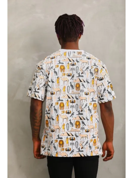 Unisex Oversize Baskılı Bisiklet Yaka T-Shirt - Beyaz Unisex Oversize Baskılı Bisiklet Yaka T-Shirt - Beyaz