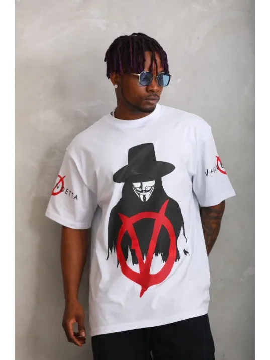 Unisex Oversize Baskılı Bisiklet Yaka T-Shirt - Beyaz Unisex Oversize Baskılı Bisiklet Yaka T-Shirt - Beyaz