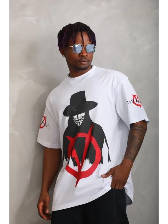 Unisex Oversize Baskılı Bisiklet Yaka T-Shirt - Beyaz Unisex Oversize Baskılı Bisiklet Yaka T-Shirt - Beyaz