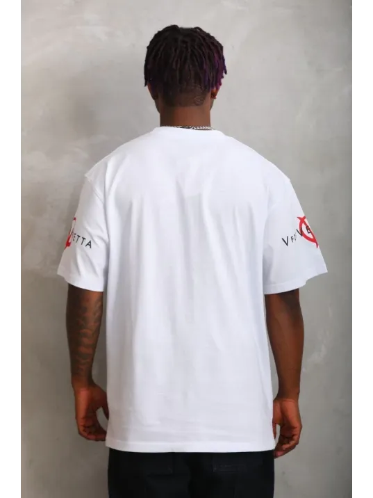 Unisex Oversize Baskılı Bisiklet Yaka T-Shirt - Beyaz Unisex Oversize Baskılı Bisiklet Yaka T-Shirt - Beyaz