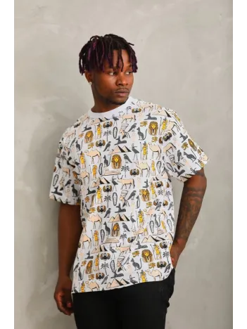 Unisex Oversize Baskılı Bisiklet Yaka T-Shirt - Beyaz Unisex Oversize Baskılı Bisiklet Yaka T-Shirt - Beyaz