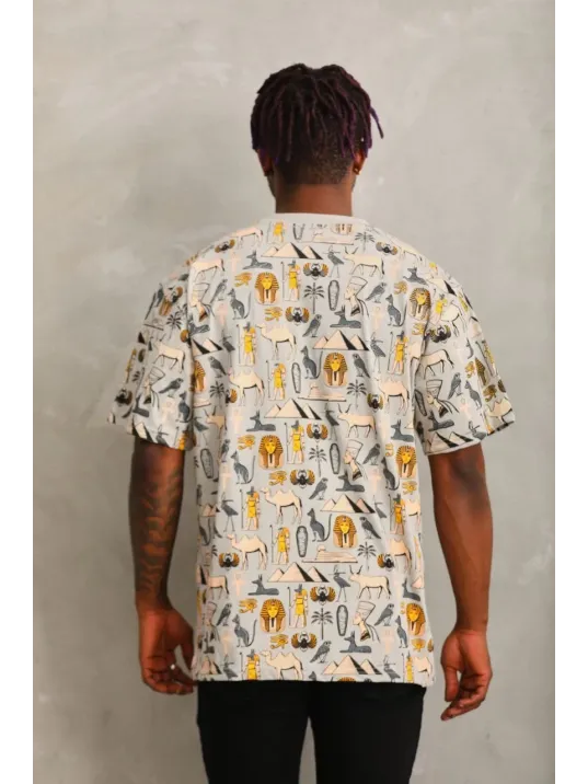 Unisex Oversize Baskılı Bisiklet Yaka T-Shirt - Gri Unisex Oversize Baskılı Bisiklet Yaka T-Shirt - Gri