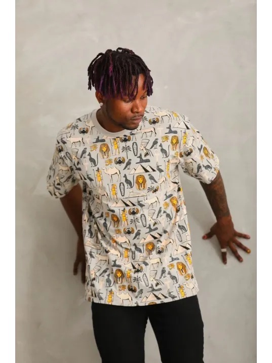 Unisex Oversize Baskılı Bisiklet Yaka T-Shirt - Gri Unisex Oversize Baskılı Bisiklet Yaka T-Shirt - Gri