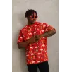 Unisex Oversize Baskılı Bisiklet Yaka T-Shirt - Kırmızı Unisex Oversize Baskılı Bisiklet Yaka T-Shirt - Kırmızı