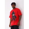 Unisex Oversize Baskılı Bisiklet Yaka T-Shirt - Kırmızı Unisex Oversize Baskılı Bisiklet Yaka T-Shirt - Kırmızı