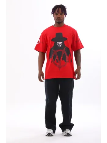 Unisex Oversize Baskılı Bisiklet Yaka T-Shirt - Kırmızı Unisex Oversize Baskılı Bisiklet Yaka T-Shirt - Kırmızı