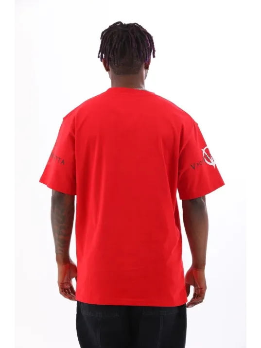 Unisex Oversize Baskılı Bisiklet Yaka T-Shirt - Kırmızı Unisex Oversize Baskılı Bisiklet Yaka T-Shirt - Kırmızı