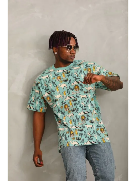 Unisex Oversize Baskılı Bisiklet Yaka T-Shirt - Mint Yeşili Unisex Oversize Baskılı Bisiklet Yaka T-Shirt - Mint Yeşili