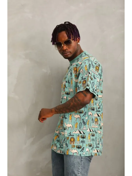 Unisex Oversize Baskılı Bisiklet Yaka T-Shirt - Mint Yeşili Unisex Oversize Baskılı Bisiklet Yaka T-Shirt - Mint Yeşili