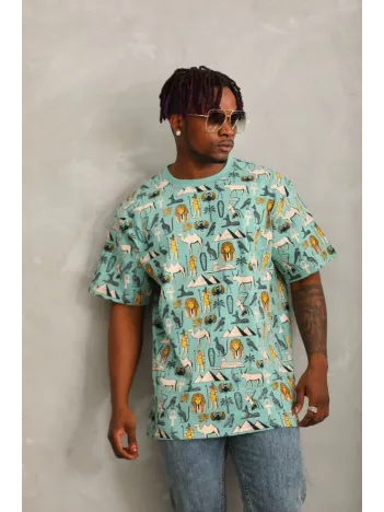 Unisex Oversize Baskılı Bisiklet Yaka T-Shirt - Mint Yeşili Unisex Oversize Baskılı Bisiklet Yaka T-Shirt - Mint Yeşili