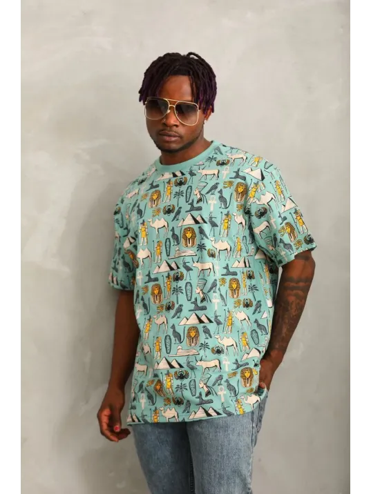 Unisex Oversize Baskılı Bisiklet Yaka T-Shirt - Mint Yeşili Unisex Oversize Baskılı Bisiklet Yaka T-Shirt - Mint Yeşili