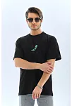 Erkek Kısa Kol Baskılı Bisiklet Yaka T-shirt - Siyah