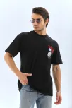 Unisex Oversize Baskılı Bisiklet Yaka T-shirt - Siyah Unisex Oversize Baskılı Bisiklet Yaka T-shirt - Siyah