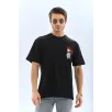 Unisex Oversize Baskılı Bisiklet Yaka T-Shirt - Siyah Unisex Oversize Baskılı Bisiklet Yaka T-Shirt - Siyah