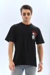 Unisex Oversize Baskılı Bisiklet Yaka T-shirt - Siyah Unisex Oversize Baskılı Bisiklet Yaka T-shirt - Siyah