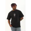 Unisex Oversize Baskılı Bisiklet Yaka T-Shirt - Siyah Unisex Oversize Baskılı Bisiklet Yaka T-Shirt - Siyah