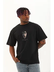 Erkek Baskılı T-shirt Kısa Kol Bisiklet Yaka Regular Fit Rahat Kalıp Günlük Tişört - Siyah
