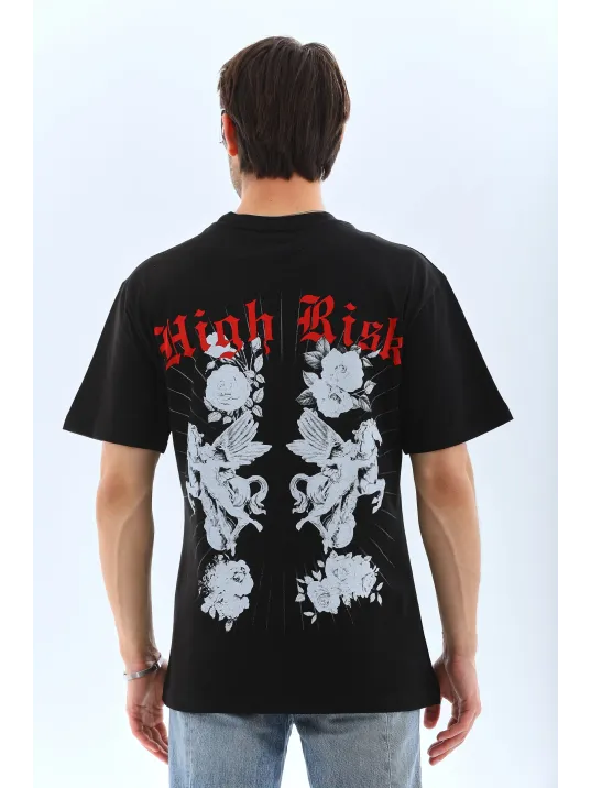 Unisex Oversize Baskılı Bisiklet Yaka T-Shirt - Siyah Unisex Oversize Baskılı Bisiklet Yaka T-Shirt - Siyah