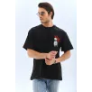 Unisex Oversize Baskılı Bisiklet Yaka T-Shirt - Siyah Unisex Oversize Baskılı Bisiklet Yaka T-Shirt - Siyah