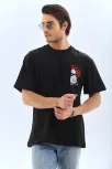 Unisex Oversize Baskılı Bisiklet Yaka T-shirt - Siyah Unisex Oversize Baskılı Bisiklet Yaka T-shirt - Siyah