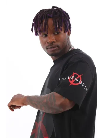 Unisex Oversize Baskılı Bisiklet Yaka T-Shirt - Siyah