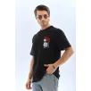 Unisex Oversize Baskılı Bisiklet Yaka T-Shirt - Siyah Unisex Oversize Baskılı Bisiklet Yaka T-Shirt - Siyah