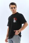 Unisex Oversize Baskılı Bisiklet Yaka T-shirt - Siyah Unisex Oversize Baskılı Bisiklet Yaka T-shirt - Siyah