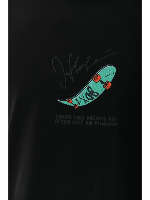 Erkek Kısa Kol Baskılı Bisiklet Yaka T-shirt - Siyah