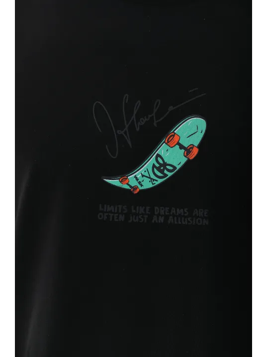 Erkek Kısa Kol Baskılı Bisiklet Yaka T-shirt - Siyah