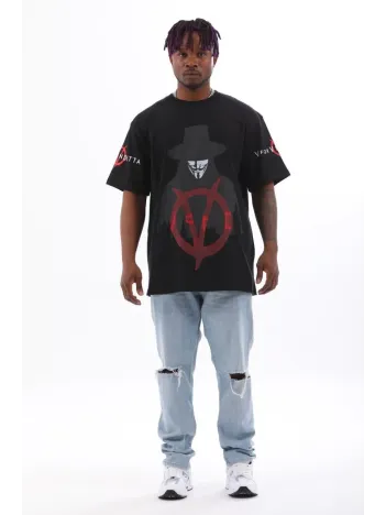 Unisex Oversize Baskılı Bisiklet Yaka T-Shirt - Siyah Unisex Oversize Baskılı Bisiklet Yaka T-Shirt - Siyah