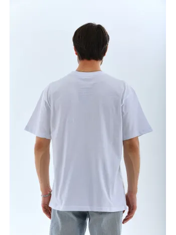 Unisex Oversize Düz Bisiklet Yaka T-shirt - Beyaz