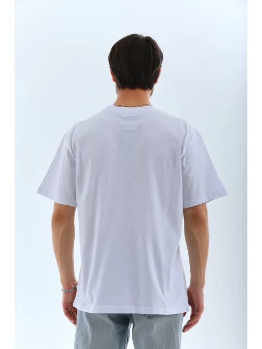 Unisex Oversize Düz Bisiklet Yaka T-shirt - Beyaz